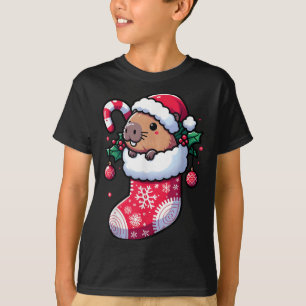 T-shirt Cute Capybara Portant Le Chapeau Du Père Noël En S
