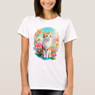 T-shirt Cute caramel orange tabby Chat avec Fleurs soleil