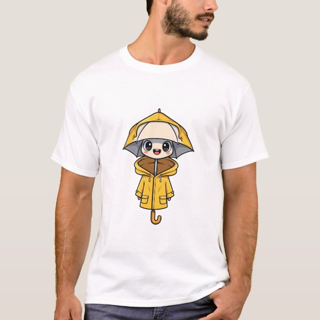 T-shirt Cute Cartoon Character Wearing Yellow Raincoat (Devant)