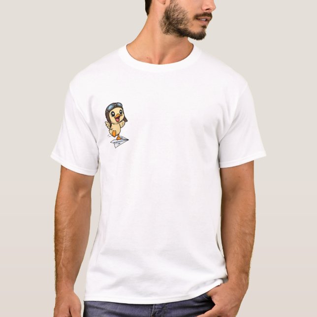 T-shirt Cute Cartoon Duck Pilot Flying on Paper Airplane (Devant)