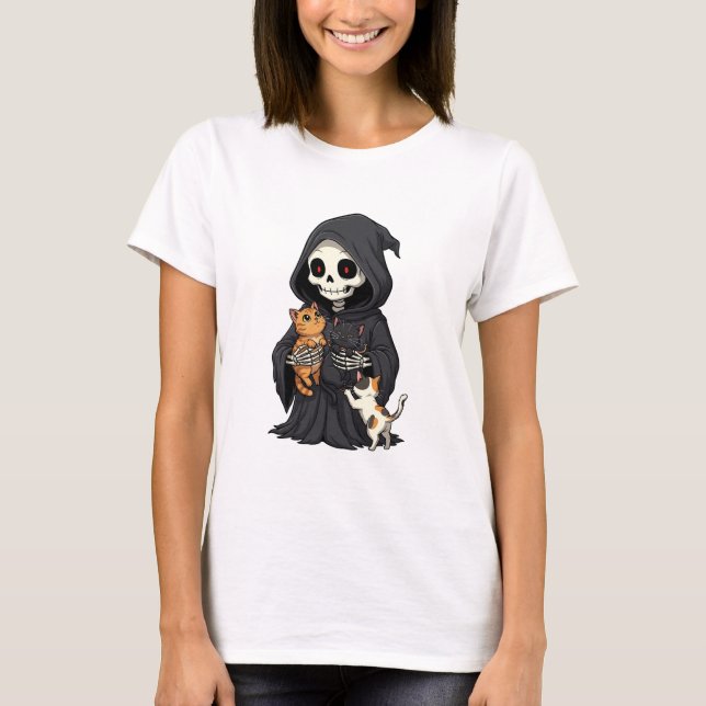 T-shirt Cute Cartoon Grim Reaper Hugging (Devant)