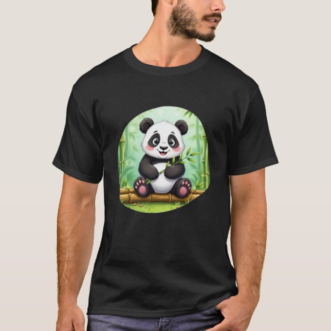 T-shirt Cute Cartoon Panda on Bamboo Patch (Devant)