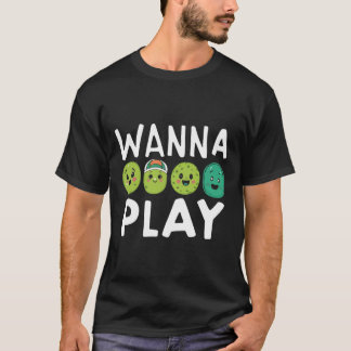 T-shirt Cute Cartoon Pickle Wanna Jouer Pickleball