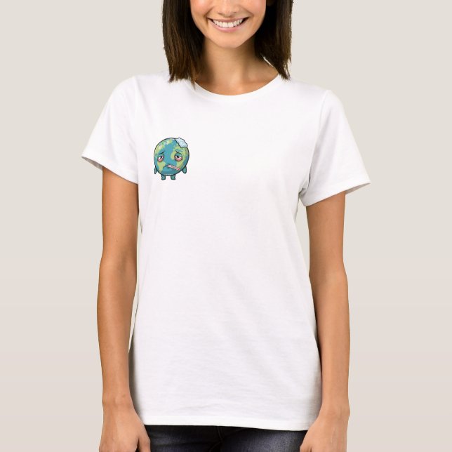 T-shirt Cute Cartoon Sick Earth with Thermometer (Devant)