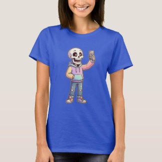 T-shirt Cute Cartoon Skeleton Selfie - Full Body Trendy 