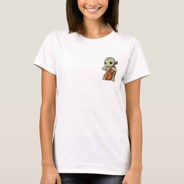 T-shirt Cute Cartoon Turtle Playing Cello (Devant)
