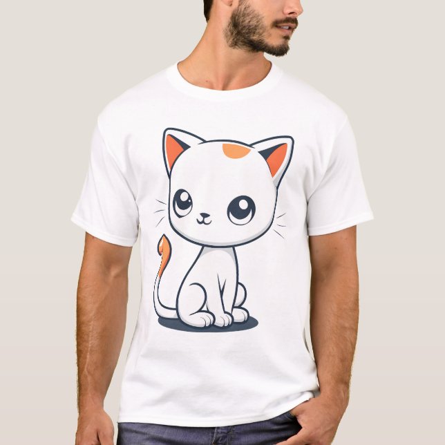 T-shirt Cute Cartoon White Cat Illustration (Devant)
