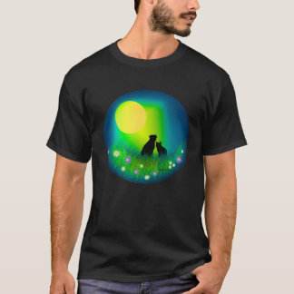 T-shirt Cute Cat and Dog Friends Together Gazing up at the