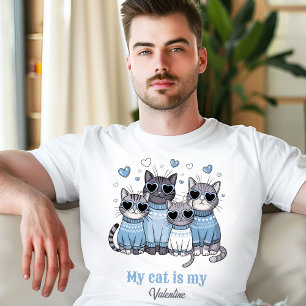 T-shirt Cute Cat Kitty Valentine Blue Nom personnalisé Hom