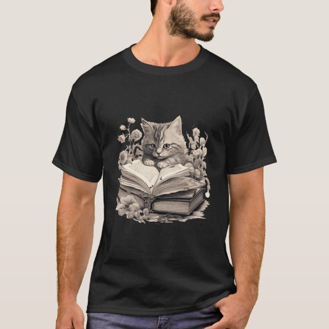 T-shirt Cute Cat Lecture Livres Lecteurs Geek Enseignant N (Devant)