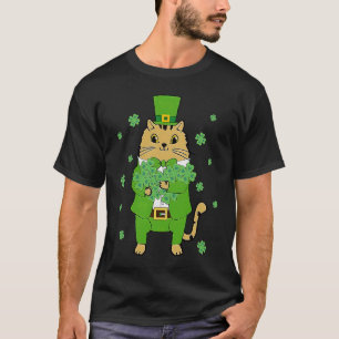 T-shirt Cute Cat Leprechaun Lucky Shamrock C St Patrick's