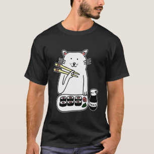 T-shirt Cute Cat Maki & Nigiri Sushi Baguettes, Japonais