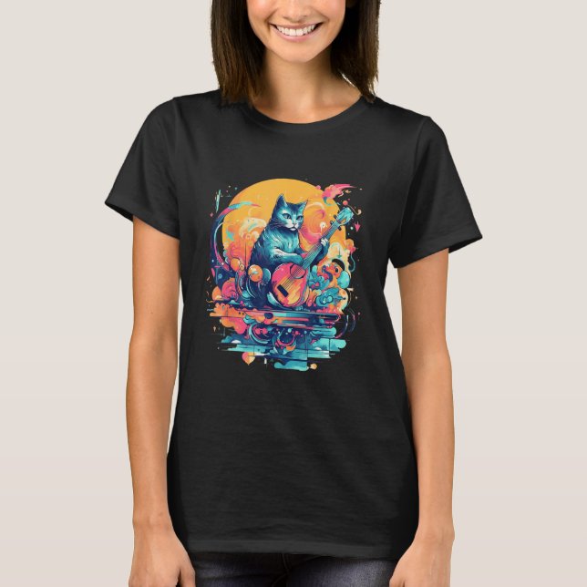 T-shirt Cute Cat Music Notes Musician 3 (Devant)
