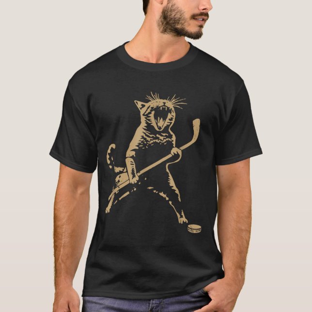 T-shirt Cute Cat Playing Ice Hockey Lover Player Funny  (Devant)