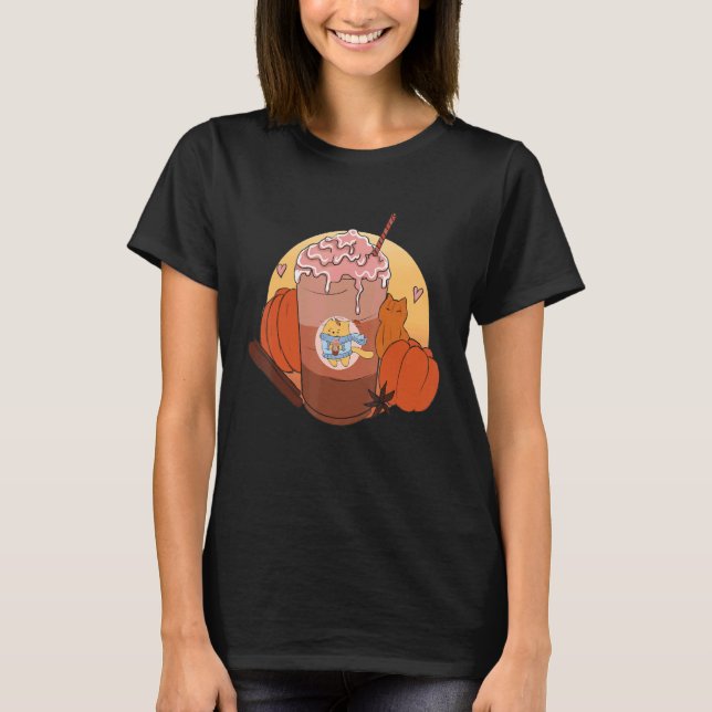 T-shirt Cute Cat Pumpkin Spice Coffee Latte Fall Autumn Se (Devant)