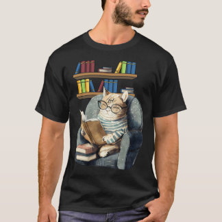 T-shirt Cute Cat Reading Book Bookworms Cat Reading 3