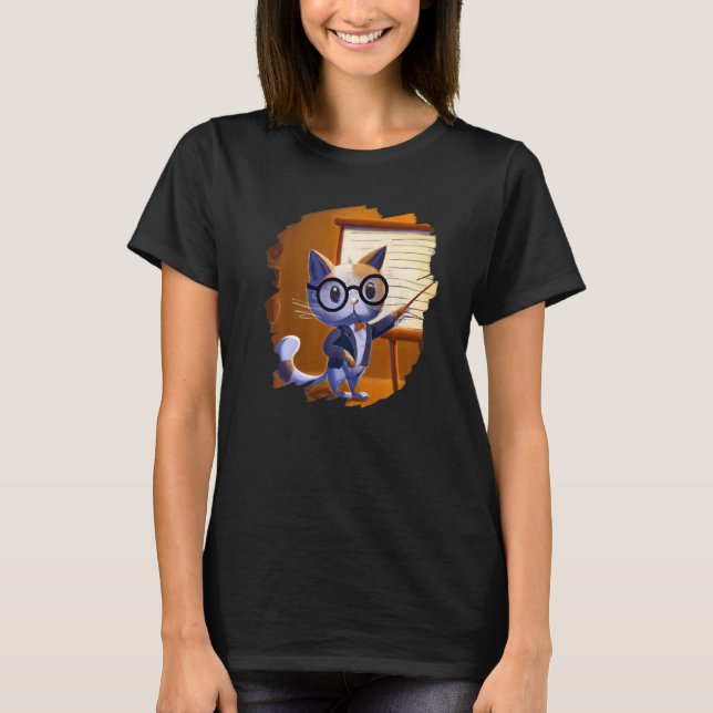 T-shirt Cute Cat Teacher Kitten Professor School 2 (Devant)