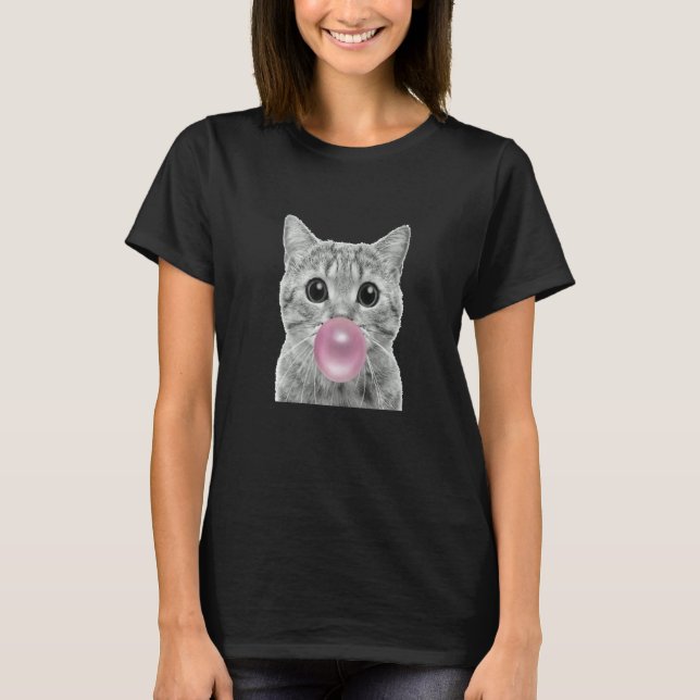 T-shirt Cute cat with chewing gum bubble cat chewing gum R (Devant)
