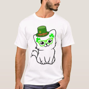 T-shirt Cute Cat With Green Irish Glasses For St Patrick D