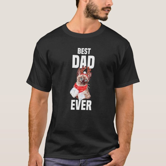 T-shirt Cute cat with reindeer costume Best Dad Ever  (Devant)