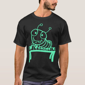 T-shirt Cute Caterpillar Plays Keyboard Piano Keys Animal 