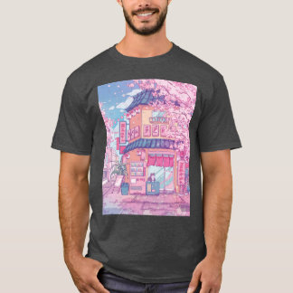 T-shirt Cute cats cafe and the pink cherry trees blossom f