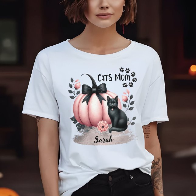 T-shirt Cute Cats Maman Halloween Personnalisé rose (Créateur téléchargé)