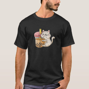 T-shirt Cute Chat Accrocher Lait Thé Boba Bubble Thé Boire