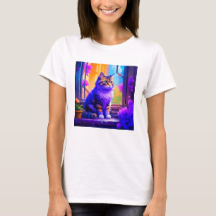 T-shirt Cute chat assis dans la fenêtre Ai Art