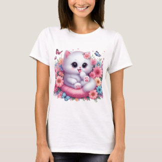 T-shirt Cute Chat, Belle fleur