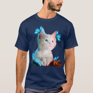 T-shirt Cute Chat Blanc Avec Papillon Adoption Chat Pour C