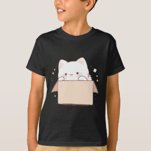 T-shirt Cute Chat Blanc Dans Une Boîte Carton Japonais Kaw