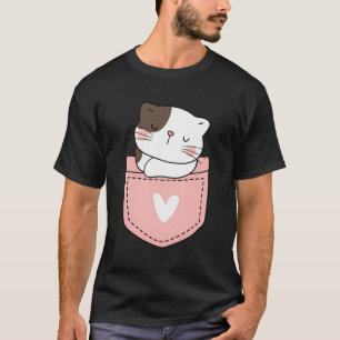 T-shirt Cute Chat Dans Une Poche Rose - Filles Pocket Chat