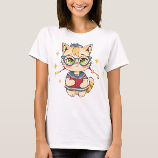 T-shirt Cute chat en lunettes et Uniforme Art de l'école