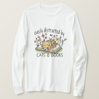T-shirt Cute Chat et Livres Chemise Floral Chat & Livres C