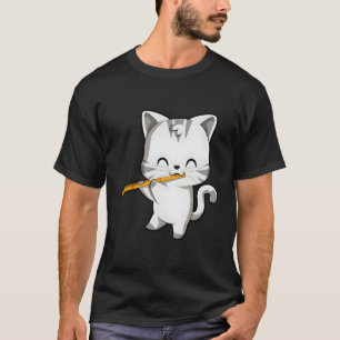 T-shirt Cute Chat Jouer Flute