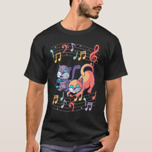 T-shirt Cute Chat Jouer Musique Note Clef Musicien Art Pia