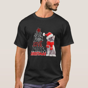 T-shirt Cute Chat Joy Hope Love Peace Christmas Tree Holid