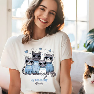 T-shirt Cute chat Kitty Valentine Blue Nom personnalisé