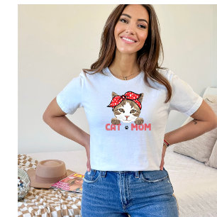 T-shirt Cute chat maman Écharpe rouge