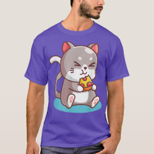 T-shirt Cute Chat Manger Pizza Drôle Foie Drôle Teil Enfan