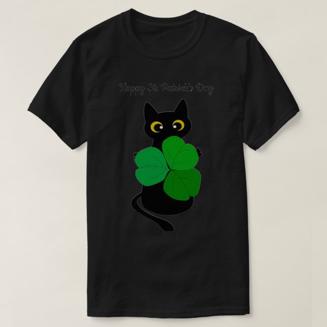 T-shirt Cute Chat Noir Leprechaun Casquette Funny Irish St (Design devant)