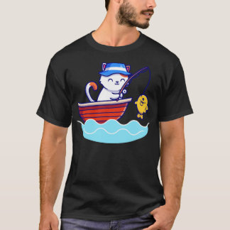 T-shirt Cute Chat Pêche En Mer En Bateau