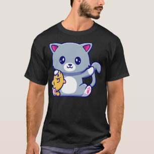 T-shirt Cute Chat Poisson-Holding