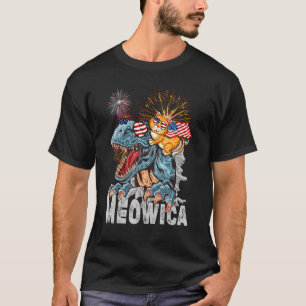 T-shirt Cute Chat Riding Rex Dinosaur Meowica Merica Améri