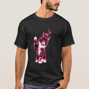 T-shirt Cute Chat Vintage avec Coeurs Retro Rose 6