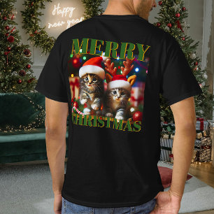 T-shirt Cute chatons avec le Père Noël et casquettes de re
