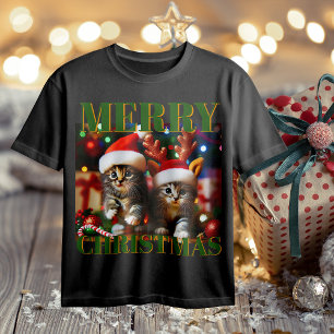 T-shirt Cute chatons avec le Père Noël et casquettes de re