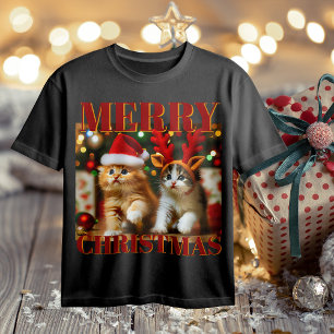 T-shirt Cute chatons avec le Père Noël et casquettes de re