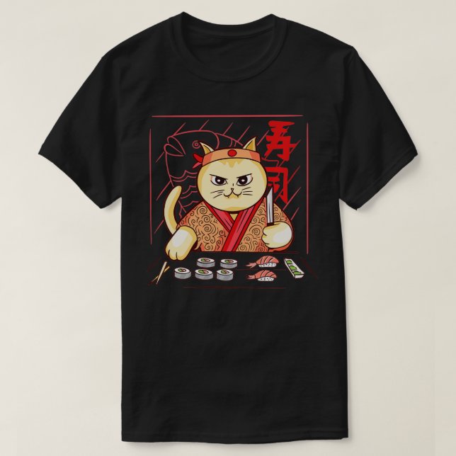 T-shirt Cute Chef Sushi Chat (Design devant)